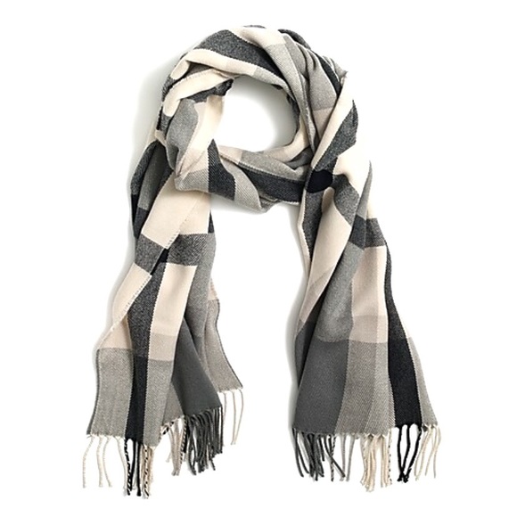 J. Crew Accessories - J. Crew Classic Plaid Scarf 77.5” Gray Ivory